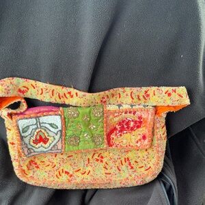 Artisan Embroidered Crossbody Bag - Orange and Green by Christiana